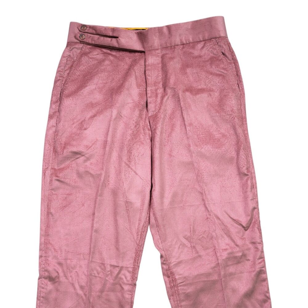 Mens Gurkha Pants 34 Dusty Pink Corduroy High Waist Straight Flat Front Trousers